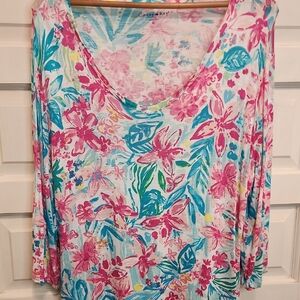 Casey KEY Floral Print Women's Top XL Vneck